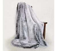 Couverture en Laine Imitation Animaux 200×150 cm Couverture en Fourrure Artificielle Peluche Couverture Ultra Douce en Fourrure de Lapin Haute Imitation Couverture Polaire-Gray Fades White