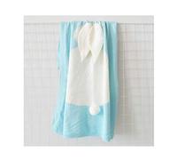 Couverture en laine stéréoscopique oreilles de lapin pour enfant Couverture à tricoter pour bébé Bleu 28,7 x 4 cm