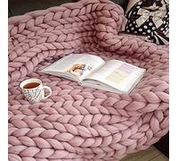 Couverture en Laine tricotée épaisse Faite à la Main pour canapé-lit ou Tapis de Yoga, Grande Couverture Douce en Rose poudré, 130 x 170 cm