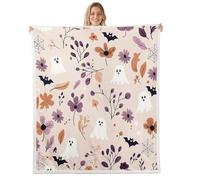 Couverture en molleton pour Halloween, fantôme et toile d'araignée, chauve-souris noire, pour enfants, filles, garçons et adultes, couverture pelucheuse à motif floral et feuilles d'automne