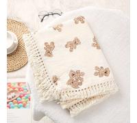 Couverture En Mousseline De Coton Pour Bébé,Pompon,Réception,Emmaillotage,Fille,Garçon,Serviette De Bain,Trucs Pour Bébé,120x100cm - Type Beige Bear-80x65cm