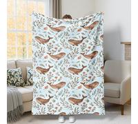 Couverture en peluche avec baleine fantaisie, fleur et feuille - Bleu clair - Légère et compacte - Esthétique pour canapé, lit, voiture, chaise, bureau, 101,6 x 152,4 cm