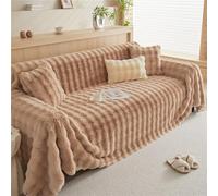 Couverture en peluche de lapin super douce pour salon, housse de lit extra large pour canapés 1/2/3/4 places, coussin antidérapant de couleur unie inclus (marron, 180 x 280 cm)