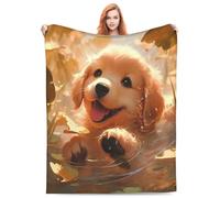 Couverture en peluche douillette pour plage, chiot golden retriever jouant au lotus d'eau, cadeau d'Halloween, de Saint-Valentin, cadeau pour la plage, la décoration d'intérieur pour canapé 203,2 x