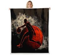 Couverture en polaire avec silhouette de joueur de basket-ball orange pour enfants, garçons, adolescents et adultes, imprimé graffiti gris et noir pour grand lit