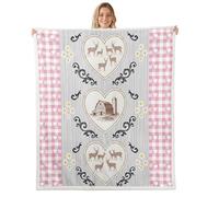 Couverture en polaire de cerf rural, taille X - Motif floral rustique - Planche en bois - Pour enfants et adolescents - Carré géométrique - Patchwork en forme de cœur - Rose - Décoration d'intérieur