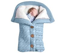 Couverture en polaire douce tricotée pour bébé - Chauffe-pieds - Doublée en polaire - Confortable - En peau de mouton - Idéale pour lit de bébé, voyage, siège de voiture, landau - Bleu clair