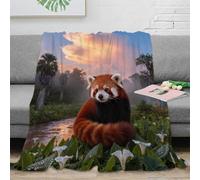 Couverture en Polaire Motif Panda Roux Couverture De Canapé Douce Et Chaude Plaid Plantes Rivière, pour Le Salon, La Chambre Et L’extérieur Toutes Saisons 60x80inch(150x200cm)