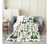 Couverture en polaire pour chambre à coucher, canapé, dortoir, motif grenouille, champignon, feuilles de champignons, fleurs, papillons, vert (101,6 x 127 cm)