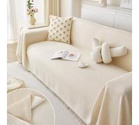 Couverture en sergé doux, réversible, deux couleurs, polyvalente et décorative pour chaises, canapés, lits - 4 places (180 x 380 cm, beige)