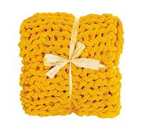Couverture en tricot épais fait à la main - Douce et confortable - Pour lit, canapé, chaise, tapis de yoga, décoration d'intérieur, cadeau - 120 x 180 cm - Jaune