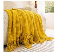 Couverture en Tricot épais,Jeté de lit en Grosse Maille Chaude et Confortable,pour canapé,lit décoration d'intérieur,Banquette,Couverture épaisse de Style et jeté en,Jaune,127x260cm/50x102in