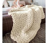Couverture en Tricot ÉPaisse a La Main, Plaid Grosse Maille Chunky Couverture TricotéE GéAnte, pour Canapé, Lit, Salon, Décoration D'intérieur(Beige,120 * 150cm)