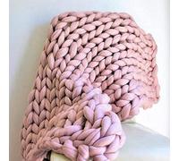 Couverture en Tricot ÉPaisse a La Main, Plaid Grosse Maille Chunky Couverture TricotéE GéAnte, pour Canapé, Lit, Salon, Décoration D'intérieur(Pink,120 * 180cm)