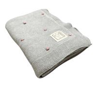 Couverture en tricot et coton bio gris et rose (80 x 100 cm)