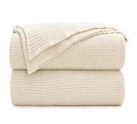Couverture en Tricot torsadé de Coton crème pour canapé, lit, décoration d'intérieur, jeté tissé léger avec Sac de Lavage en Bonus, 1,5 kg, 152,4 x 203,2 cm, Beige