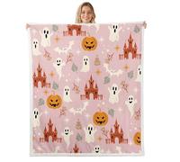Couverture Enfant Citrouille-Lanterne, Plaid Canape 75x100cm Adulte Décorations d'halloween, Couverture Polaire Chauves-Souris Château Étoiles, Jetés de Lit Fantôme