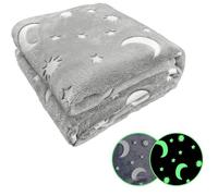 Couverture enfant phosphorescente 120x150cm, Polaire en flanelle, lune Brillante Couverture Polaire douce Lumineuse Couvre Plaid