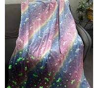 Couverture enfant plaid polaire - 150 x 130 cm couverture douillette phosphorescente, adapté à toutes les saisons, cadeau pour garçons et Filles Noël anniversaire ou pâques(licorne multicolore)