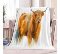 Couverture Enfants Douillette Aquarelle Vache Highland, Imprimé Couverture Blanc pour Canapé lit Décoration - Plaid Douce Peluche pour Chambre Convient Garçons Filles, 180 x 200 cm