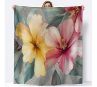 Couverture Enfants Douillette Fleurs Feuilles Tropicales, Imprimé Couverture Aquarelle pour Canapé lit Décoration - Plaid Douce Peluche pour Chambre Convient Garçons Filles, 150 x 200 cm