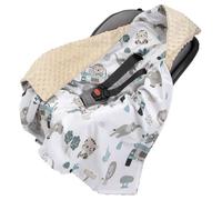Medi Partners Couverture enveloppante bébé nid d Ange siège Auto 85x85cm Multifonction Poussette Hiver avec Une Capuche Douce et Moelleuse pour landaus (Mint Zoo avec Minky Beige)