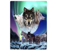 Couverture épaisse douce et confortable en flanelle polaire Couverture de canapé Couverture de canapé Couverture de couverture Loups Aurora Forêt Neige 150x200cm