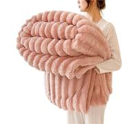 Couverture Épaisse en Peluche Lapin, Couverture d'hiver en Flanelle Velours Lait, Couverture À Bulles Moelleuse Et Douce for Lit, Canapé Et Salon(Pink,78.7 * 90.6in)