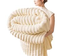 Couverture Épaisse en Peluche Lapin, Couverture d'hiver en Flanelle Velours Lait, Couverture À Bulles Moelleuse Et Douce for Lit, Canapé Et Salon(Beige,39.4 * 59.1in)