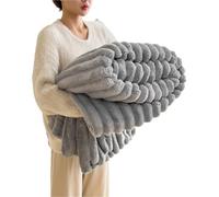 Couverture Épaisse en Peluche Lapin, Couverture d'hiver en Flanelle Velours Lait, Couverture À Bulles Moelleuse Et Douce for Lit, Canapé Et Salon(Light Grey,70.9 * 78.7in)