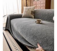 Couverture épaisse et lavable, en chenille à carreaux gris et blanc, pour canapé d'angle 1 à 4 places, couleur unie, parfaite pour décoration d'intérieur confortable, 180 x 340 cm