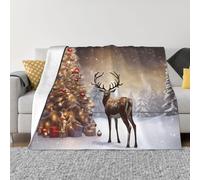 Couverture et jetés en micro-polaire ultra douce et légère en flanelle pour toutes saisons - Motif sapin de Noël et rennes - 101,6 x 76,2 cm