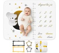 Couverture Étape Bébé en Français | Tapis Évolution | Garçon ou Fille, Unisexe | Lune, Étoiles, Koala | Suivi Âge & Taille | Cadeau Naissance | Doux & Confort | Polaire | 120x100cm