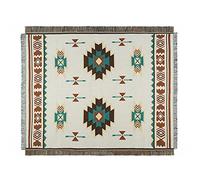 Couverture Ethnique Tribale Bohème, Couverture Aztec Navajo, Tapis à Motif Géométrique avec Glands, Couverture Décorative en Tricot, pour Canapé-lit Faute, Sucre Style, 180×340cm/70.8×133.8in