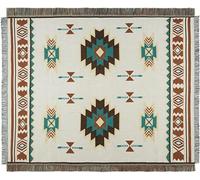 Couverture Ethnique Tribale Bohème, Couverture Aztec Navajo, Tapis à Motif Géométrique avec Glands, Couverture Décorative en Tricot, pour Canapé-lit Faute, Sucre Style, 90×210cm/35.4×82.6in