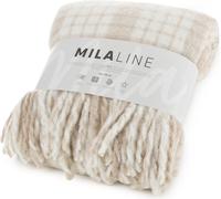 Couverture Eurofirany 130x170 mohair beige crème rayé avec pompons Eurofiany
