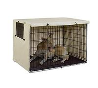 Couverture Extérieure de Caisse de Chien Couverture de Cage de Chien 210D Tissu d'Oxford Couverture de Chenil d'animal Familier Parasol Imperméable 31.1x20.9x20.0in(Beige)