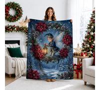 Couverture fantaisie pour l'hiver - Lanterne - Décoration de vacances | Thème forêt d'hiver, couverture en flanelle, motif lanterne lumineuse, couronne florale poinsettia, atmosphère magique de