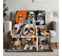 Couverture Flanelle 130×150 cm, Gros Plan Mignon Shih Tzu Imprimé Chaude Douce Moelleuse Couverture de Lit Couvre-lit Jeté de Canapé, Convient Adulte et Enfant Coloré