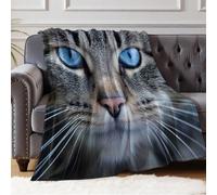 Couverture Flanelle 130 x 150 cm Gros Plan sur Le Visage d'un Chat tigré Plaid Multifonction Doux pour Voyage Camping Canapé Lit Bureau Activités Extérieures