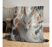 Couverture Flanelle 200x220 cm, Couverture Blanc Imprimé Renard Fumée Doux et Confortables, Couverture de Canapé Fantaisie Animaux Lavable, pour Chambre Canapé et Lit Décoration