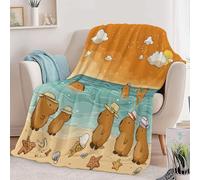 Couverture Flanelle Animal Océan Capybara Plage Légère Confortable et Respirante 180 x 220 cm, Couverture canapé et Voyage Style Cartoon pour Chambre à Coucher Salon canapé
