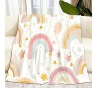 Couverture Flanelle Bohémien Dessin Animé Arc En Ciel Soleil Étoiles 220 x 240 cm Douce Moelleuse Couverture de Lit, Blanc Plaid Polaire Jeté de Canapé Convient Adultes et Enfants Chaud en Hiver