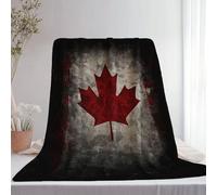Couverture Flanelle de Laine Motif Rétro Drapeau Canadien - Gris Foncé Moelleuse Plaids pour Lit Canapé Salon Bureau Camping, 180 x 200 cm Hiver Chaude Couvertures pour Adultes et Enfants Filles