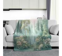 Couverture Flanelle Douce, Couverture Vert Imprimée Arbres Fleurs Chaude Confortable, Couvertures Plantes Naturelles Réalistes Légère pour toutes saisons, pour lit canapé chaise camping 200x220 cm