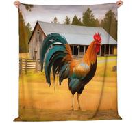 Couverture Flanelle Douillette en 150 x 200 cm - Couverture de canapé Infroissable et Respirante Ferme Campagne Réaliste Coq Imprimé Modèle pour Adolescents et Adultes Voyage, Gris-Brun Clair