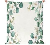 Couverture Flanelle Doux et Confortable Cadre rectangulaire Plante Feuille d'eucalyptus Motif, pour Chambre Canapé et Lit Décoration 200 x 220 cm Enfants Garçons Filles Bleu Couverture Plaid Polaire