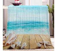 Couverture Flanelle Doux et Confortable Coquillages Bord Mer Motif Couverture Plaid Polaire Couverture de Canapé Lavable, Bleu Couverture pour Chambre Canapé et Lit Décoration 70x100 cm