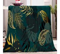 Couverture Flanelle Doux et Confortable Feuilles de Palmier Vert Doré Motif Couverture Plaid Polaire Couverture de Canapé Lavable, Mode Couverture pour Chambre Canapé et Lit Décoration 70x100 cm