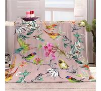 Couverture Flanelle Doux et Confortable Oiseaux Animaux Fleurs Roses Motif Couverture Plaid Polaire Couverture de Canapé Lavable, Couleur Couverture pour Chambre Canapé et Lit Décoration 70x100 cm